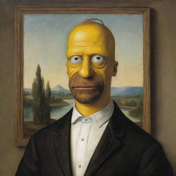 An oil painting of Homer Simpson, depicted in the style and pose of the Mona Lisa, with subtle humour and strong resemblances.