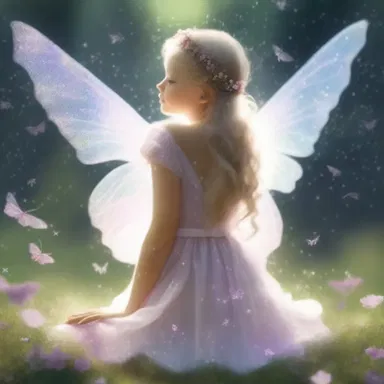 The dainty fairy fluttered her wings as she sprinkled magical dust around.