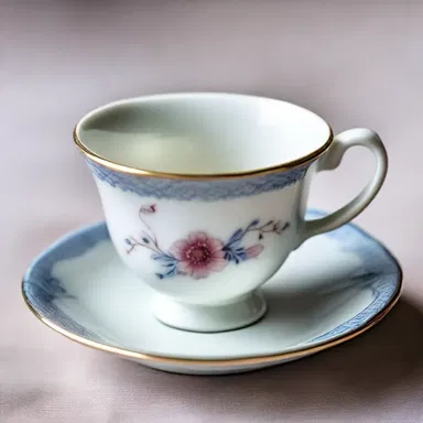 The painter captured the dainty details of the delicate porcelain teacup.