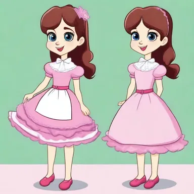 In the cartoon show, the dainty character always wears frilly dresses and speaks in a prim and refined manner.