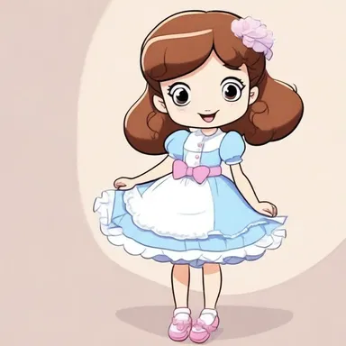 In the cartoon show, the dainty character always wears frilly dresses and speaks in a prim and refined manner.