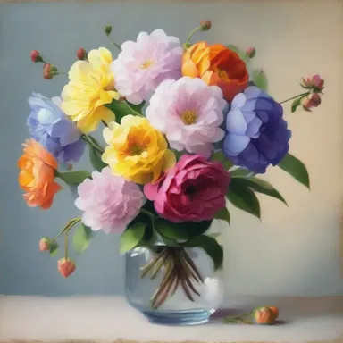 The artist painted a still life of a dainty bouquet of flowers, capturing every delicate petal and vibrant color.