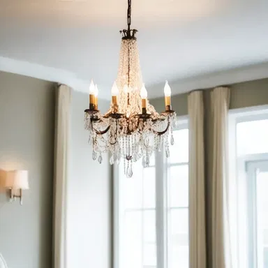 The delicate chandelier added a touch of daintiness to the room.