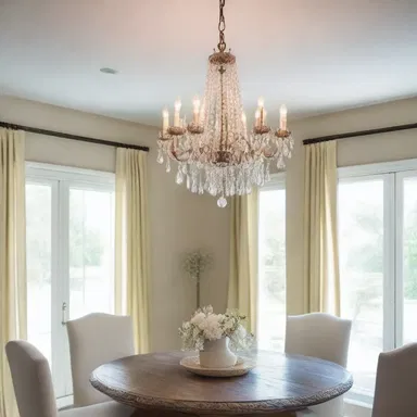 The delicate chandelier added a touch of daintiness to the room.