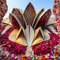 Sydney Opera House intricately designed using a myriad of vibrant and colourful flower petals