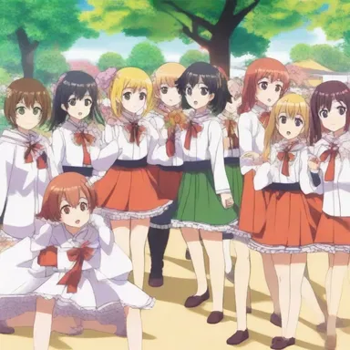 In the anime series, the students attend a lively school festival where they participate in various revels and enjoy themselves.