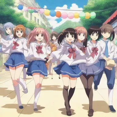 In the anime series, the students attend a lively school festival where they participate in various revels and enjoy themselves.