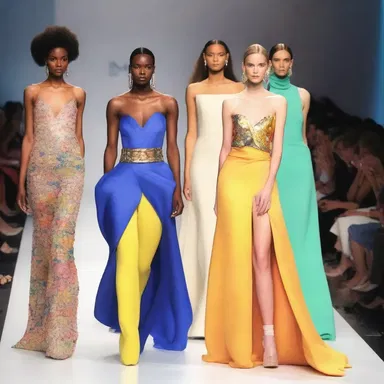 The fashion show was a glamorous revel of colors, fabrics, and stunning outfits.