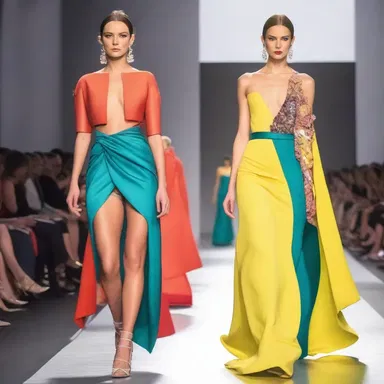 The fashion show was a glamorous revel of colors, fabrics, and stunning outfits.