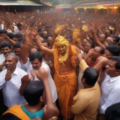 During the religious festival, the devotees took part in a joyous revel that lasted all night.