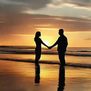 The couple reveled in the beauty of the sunset while holding hands on the beach.