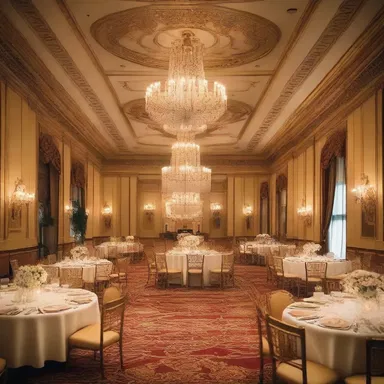 The grand ballroom was designed to allow guests to revel in its opulence, with intricate details and luxurious furnishings.