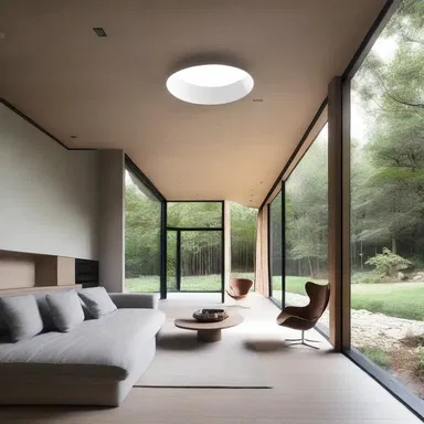 The isomorphism between the interior design of the house and the natural surroundings creates a harmonious and cohesive living space.