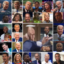 A collection of memes showing Joe Biden represented as a non-player character (NPC) in different video game scenarios, displaying comically low-resolution graphics and unrealistic movements.