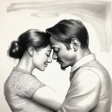 The artist's delicate delineation of the couple's embrace captured the essence of their love.