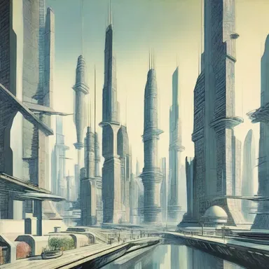 The futuristic cityscape depicted in the artist's delineation was straight out of a science fiction novel.