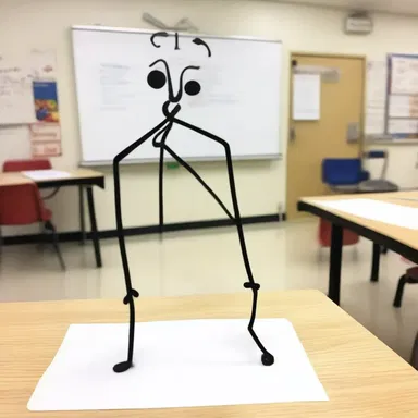 During the art class, the teacher made a funny delineation of a stick figure that made the students burst into laughter.