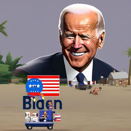 A single humorous meme of Joe Biden depicted as a non-player character (NPC) in a video game, complete with pixelated graphics and exaggeratedly simplistic movements.