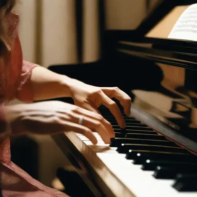 In the film, the close-up shot showed the pianist's fingering as she played the complex piece.