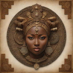 Create an image that beautifully embodies a fusion of Asian and Guinean African cultures, with symbols, architectural elements, and traditional designs representing each.