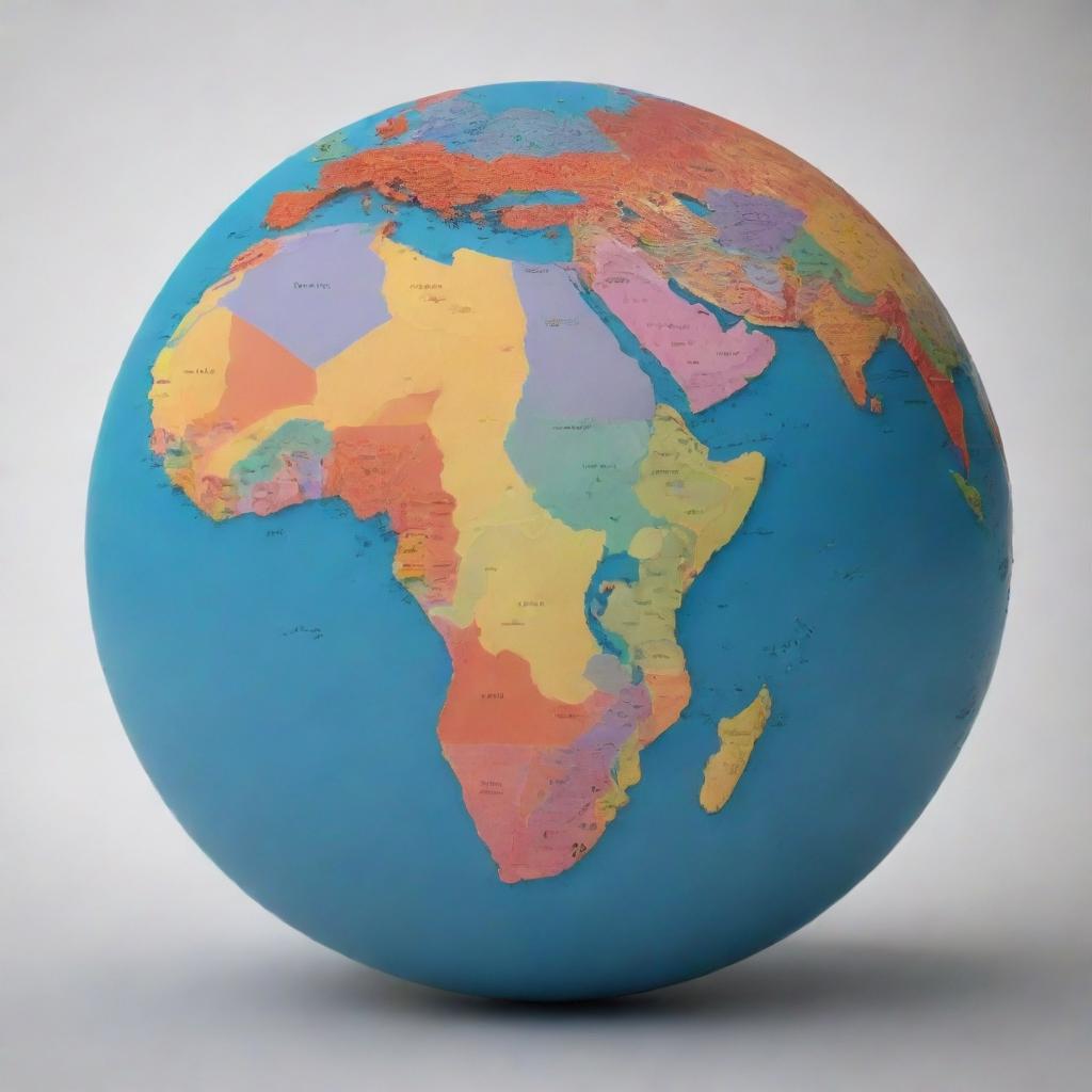 Design an image of a globe highlighting the continents of Africa and Asia, with artistic outline and pop of colour for distinction.