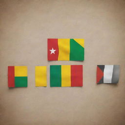 Craft an image where the flags of Guinea Conakry and Indonesia are painted harmoniously, each preserving their individuality while forming a shared unity.