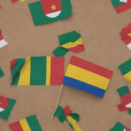 Craft an image where the flags of Guinea Conakry and Indonesia are painted harmoniously, each preserving their individuality while forming a shared unity.