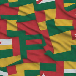 Craft an image where the flags of Guinea Conakry and Indonesia are painted harmoniously, each preserving their individuality while forming a shared unity.