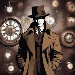 A digital art image of a human detective in a noir style, set in a steampunk universe