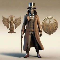 This is a full-body, hyper-realistic digital art image of a human detective, now fully transformed into an Egyptian style within a steampunk universe