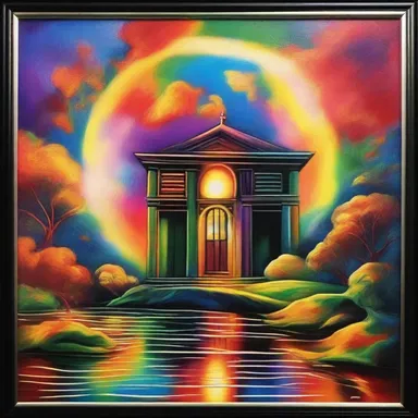 The artist used a fluorochrome to create a vibrant and illuminated effect in their painting.