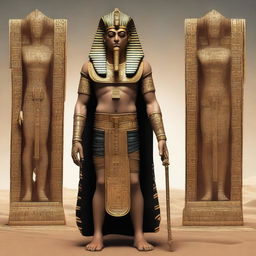 This is a full-body, hyper-realistic digital art image of a figure, now fully immersed in an Egyptian style