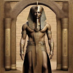 This is a full-body, hyper-realistic digital art image of a figure, now fully immersed in an Egyptian style