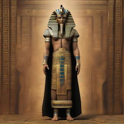 This is a full-body, hyper-realistic digital art image of a figure, now fully immersed in an Egyptian style