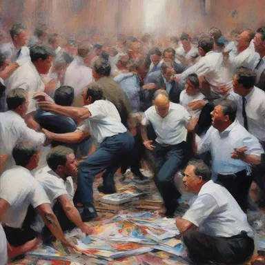The artist captured the beauty and chaos of the press run in a mesmerizing painting.