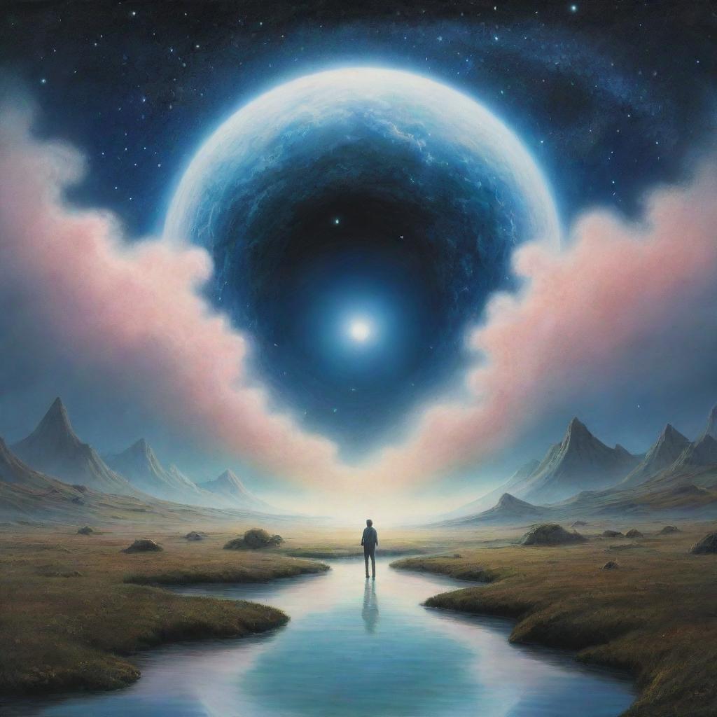 An idyllic nostalgic Phonk and Ambient Wave-inspired landscape cover for 'Next to You'. The main display is a celestial entity, 'God Child of the Universe', embodied as an ethereal figure in the heart of this surreal, cosmic landscape.