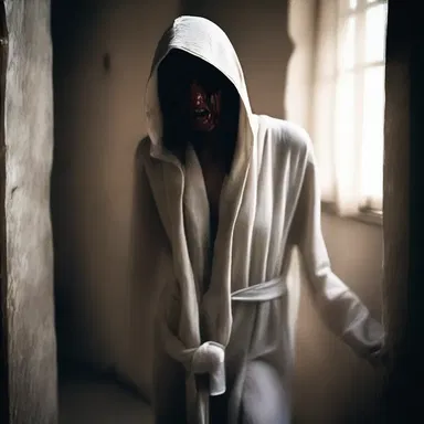 She screamed in terror as the beltless robe suddenly wrapped itself tightly around her neck.