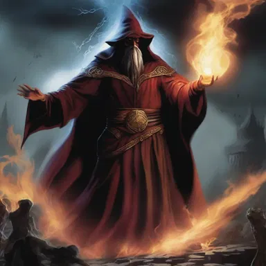 The sorcerer cast his spells maniacally, causing chaos and destruction in the fantasy realm.