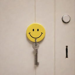 An image depicting simplicity as a key unlocking a door labeled with a smiling face symbol, representing happiness.