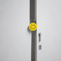 An image depicting simplicity as a key unlocking a door labeled with a smiling face symbol, representing happiness.