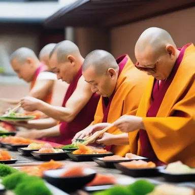 During the ceremonial feast, the monks served sashimi to symbolize purity and spiritual cleansing.
