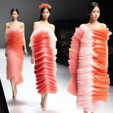 The fashion show featured a unique dress made entirely of sashimi slices, showcasing the creativity of the designer.