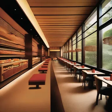The upscale Japanese restaurant had a sushi bar with an architectural design inspired by traditional sashimi preparation.