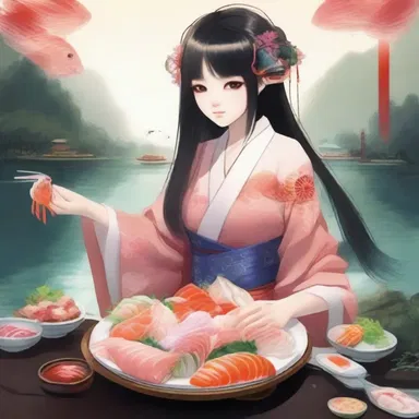 In the magical land of Zyon, the enchantress conjured a platter of sashimi from thin air, satisfying the hunger of the weary travelers.