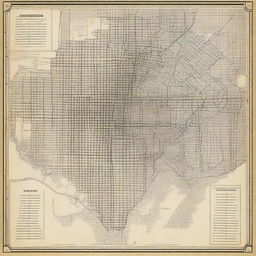 A meticulously detailed, high-quality digital art of a 1920s city map