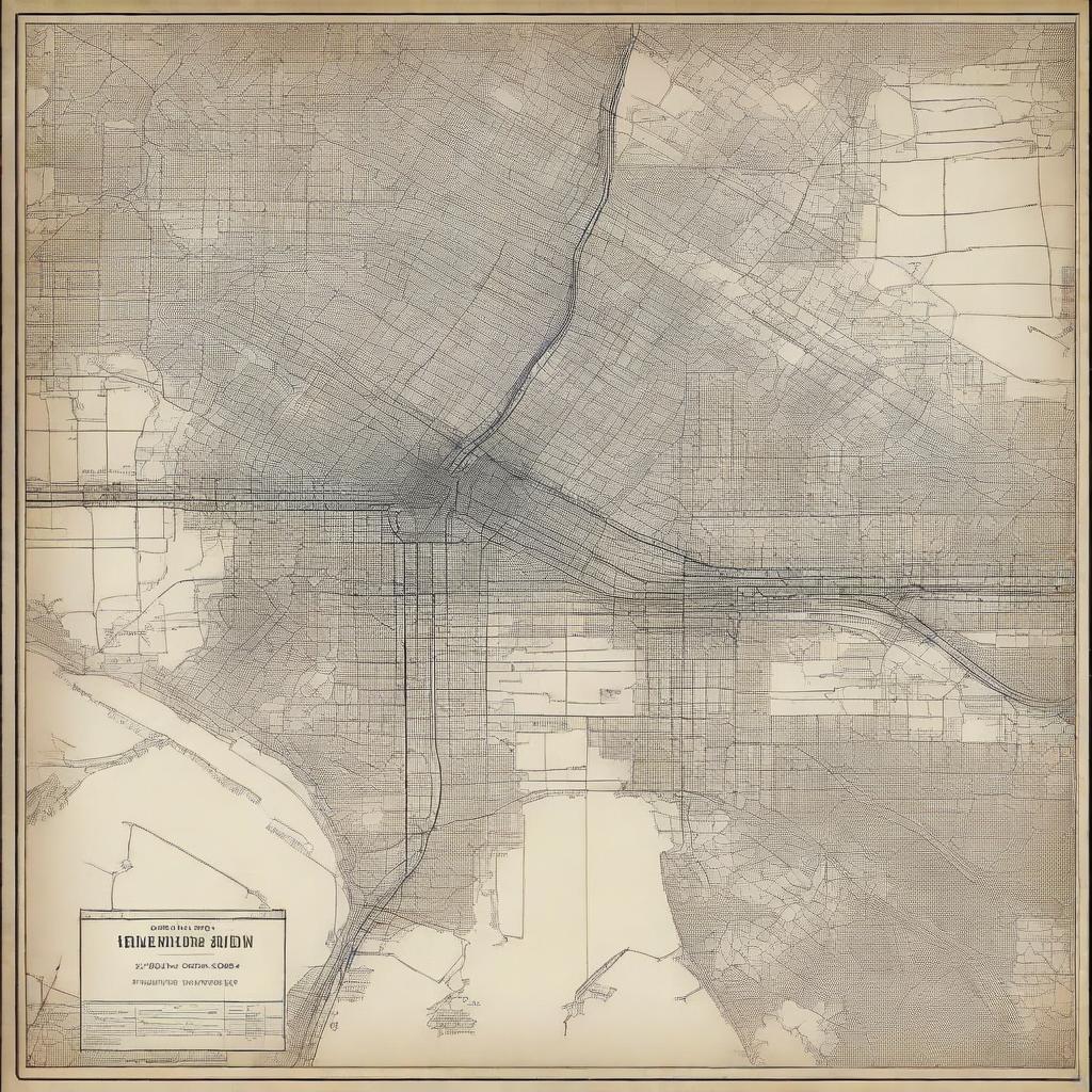 An intricately detailed, top-quality digital art depicting a city map from the 1920s