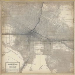 An intricately detailed, top-quality digital art depicting a city map from the 1920s