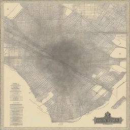 An intricately detailed, top-quality digital art depicting a city map from the 1920s