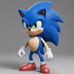 Generate an image of Sonic the Hedgehog character with realistic appearance and modelled after his depiction in the live-action movie.