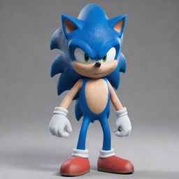 Generate an image of Sonic the Hedgehog character with realistic appearance and modelled after his depiction in the live-action movie.